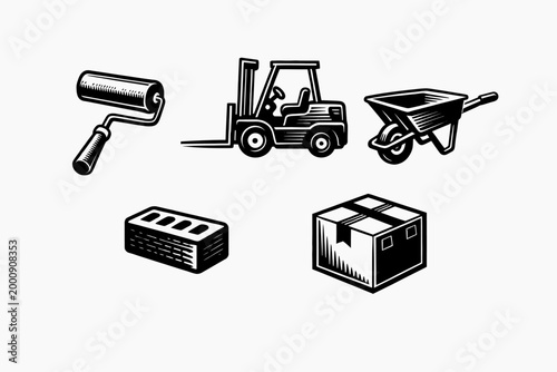Photos Iconos retro de construcción y almacén