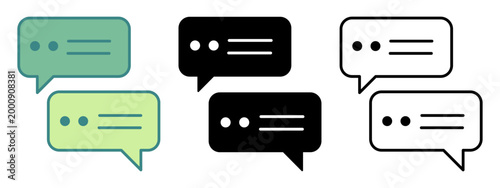 Collection of three different icon sets representing chat bubbles and communication messages for digital platforms and applications