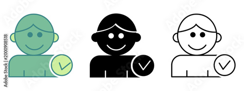 Collection of three stylized user icons with positive checkmarks indicating approval confirmation or selection status