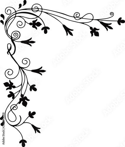 Elegant floral corner ornament vector, decorative swirl leaf border, vintage wedding invitation frame design.