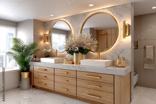 Kitchen with marble countertops, wood cabinets, and floral centerpiece