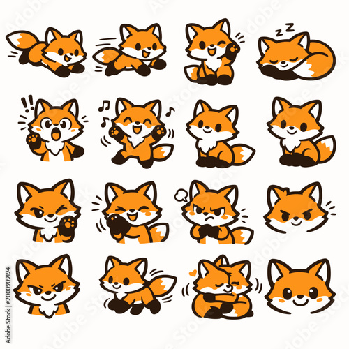 Foto Doodles de zorros kawaii y expresivos