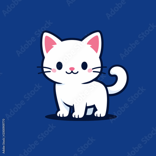 Gatito blanco sobre fondo azul