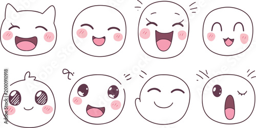 Set of funny cartoon face and monster expression icons