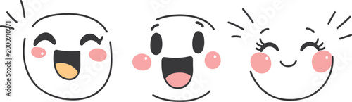 Red and white abstract vector illustration featuring a happy cartoon face icon with smile, eyes, alien mask style, fun character design and artistic symbol elements