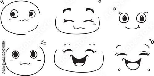 Funny cartoon face expression set with smiling people vector illustration icons
