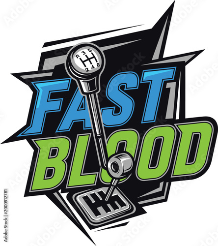 Fast-Blood-typography-racing-logo-with-manual-gear-shifter-stick-vector