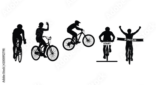 Cyclists performing different active maneuvers throughout a challenging road race competition