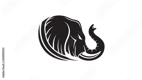Walrus head tattoo icon with bold black silhouette and white outline, side view on clean background featuring animal logo, marine mammal, tusks with