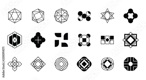 Geometric shapes collection abstract polygonal designs in black silhouette high quality