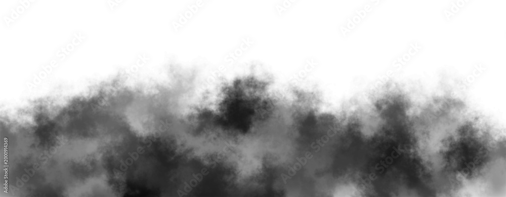 Fototapeta premium Dark black smoke or fog cloud isolated on transparent white background, Cloud smoke explosion special effect, Effective texture of mist fog overlay. Design elements, PNG