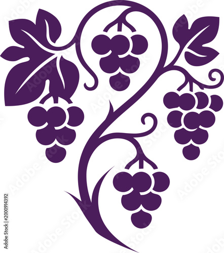 Minimalist and modern logo grapes and vines in purple silhouette