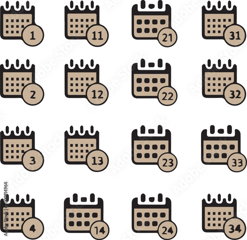 Calendar date icons vector set schedule planner timeline symbols with numbered days event reminder flat design collection illustration