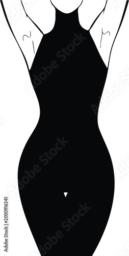 Black female body silhouette with raised arms.