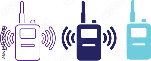 Colorful walkie talkie icons with signal waves.