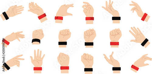 Hand Gestures with Wristbands Vector Set for Communication, Sign Language, and Social Interaction in Digital Design