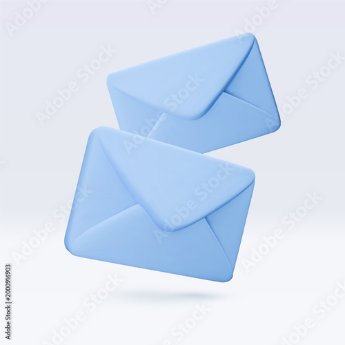Vector 3d render envelope icon set isolated on white. Message notification, mail, newsletter subscriptions, business documents, email services. Cute illustration for banner, web, social media, app