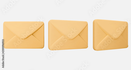 Vector 3d render envelope icon set isolated on white. Message notification, mail, newsletter subscriptions, business documents, email services. Cute illustration for banner, web, social media, app