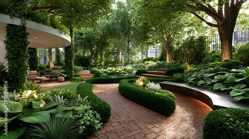 Lush garden pathway with stepping stones and tropical plants