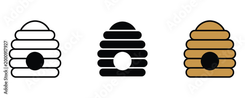 Beehive icons set in black and brown colors on white background