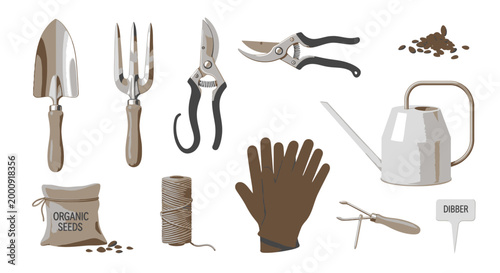 Gardening Tools Collection for Planting and Soil Cultivation