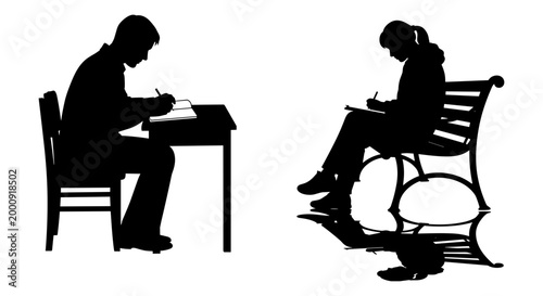 Contrast of solitude and contemplation in urban and park settings Vector, illustration