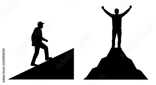 Journey from struggle to triumph on a mountain climb Vector, illustration