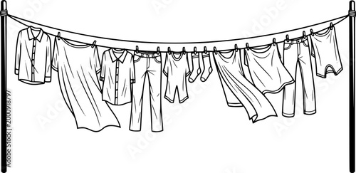 clean clothes drying on a clothesline outside vector isolated
