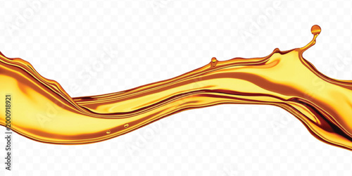 abstract 3d smooth liquid cooking, engine, olive oil and honey splashing with droplets in curve style isolated on transparent background