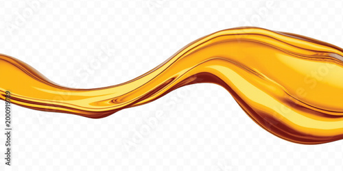 abstract 3d smooth liquid cooking, engine, olive oil and honey splashing with droplets in curve style isolated on transparent background