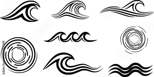 Water wave line art set. Wave beach vector symbol or logo design collection. Abstract water waves see blue vector design elements.
