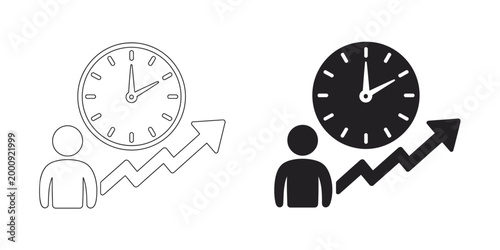 Time Management, flat design clocks upward arrows business growth productivity success corporate marketing concept vector illustration set