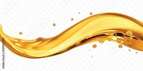 abstract 3d smooth liquid cooking, engine, olive oil and honey splashing with droplets in curve style isolated on transparent background