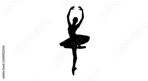 silhouette of a woman in a ballet pose with arms raised high on transparent background