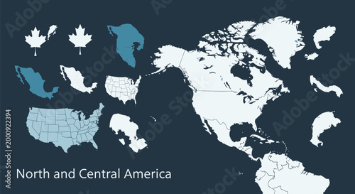 map of North and Central America with country borders and highlighted regions