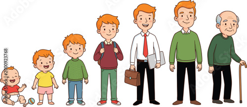 Male Life Cycle Stages From Baby to Senior Man CAD Drawing Flat Vector Illustration Set