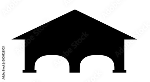 Black silhouette icon of a double garage or arched warehouse