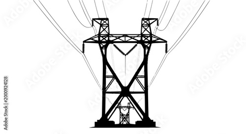 Silhouette of High Voltage Electricity Transmission Pylon and Power Lines
