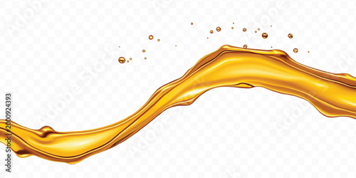 abstract 3d smooth liquid cooking, engine, olive oil and honey splashing with droplets in curve style isolated on transparent background