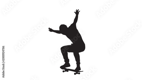 Tableau sur toile Skateboarder silhouette performing a skateboard trick on a blank background for