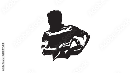 Silhouette of a strong bodybuilder flexing muscles in a bold graphic logo style for sports and fitness