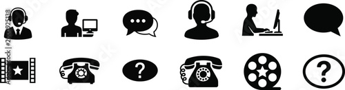 Black silhouette icons representing communication and media technologies