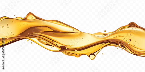 abstract 3d smooth liquid cooking, engine, olive oil and honey splashing with droplets in curve style isolated on transparent background