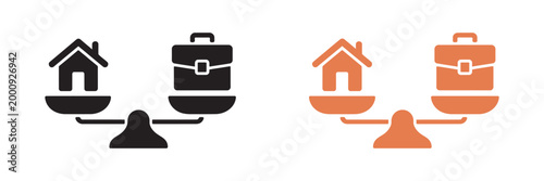 House Suitcase Balance Scale, flat design relocation property investment moving decisions real estate finance lifestyle concept vector illustration set