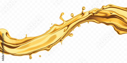 abstract 3d smooth liquid cooking, engine, olive oil and honey splashing with droplets in curve style isolated on transparent background