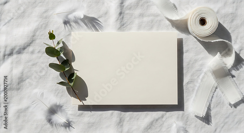Minimalist fabric mockup with greenery, blank spaces for text mockup, blank spaces for text