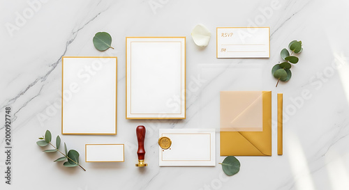 Elegant wedding invitation mockup, blank spaces for text