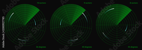 Military radar screen with sonar hud technology, scan target vector. Circle green compass effect submarine, digital map ship ui. Interface system for navigation concept. Airplane monitor display