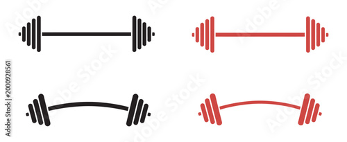 Barbell Dumbbell Icons, dynamic bold black and orange fitness workout gym training modern vector illustration set