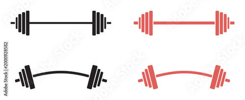 Barbell Dumbbell Icons, vibrant black orange sports equipment gym fitness training strength workout graphic design vector set